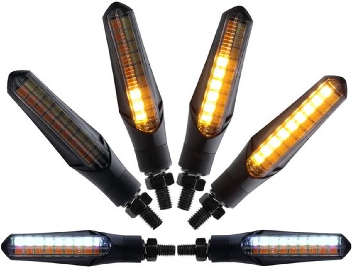 LED Indicatoren Motor - Knipperlichten Set - Motor Verfraaien - Met Dagrijverlichting - M8 Schroefdraad - Zwart
