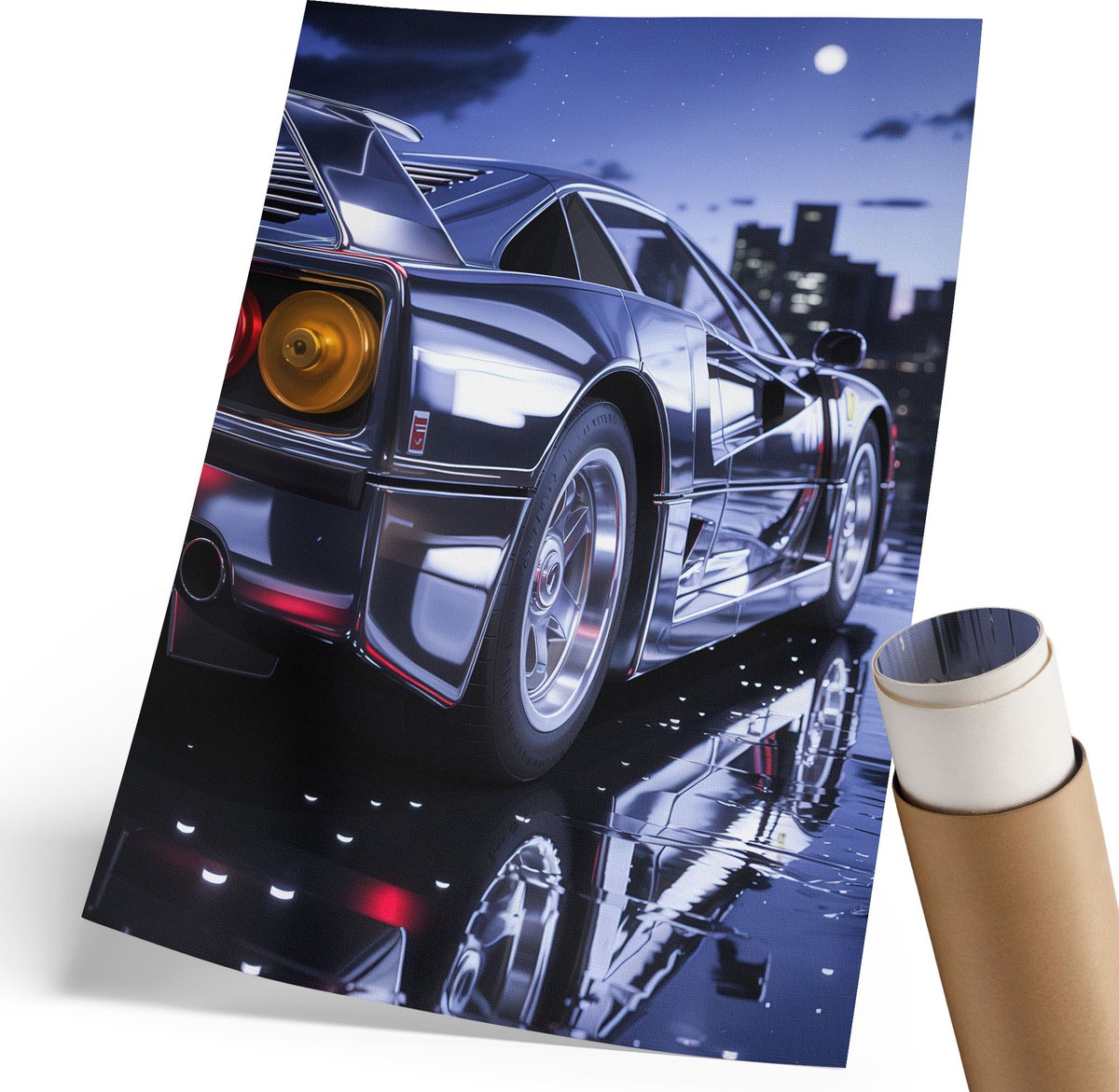Wallfluent Polycanvas Poster - Hollywood-Uitzicht, Poster - 297 x 420 mm - Oranje Wanddecoratie - Rechthoek - Wandkunst - Woonkamer, Slaapkamer, Kantoor - Retro