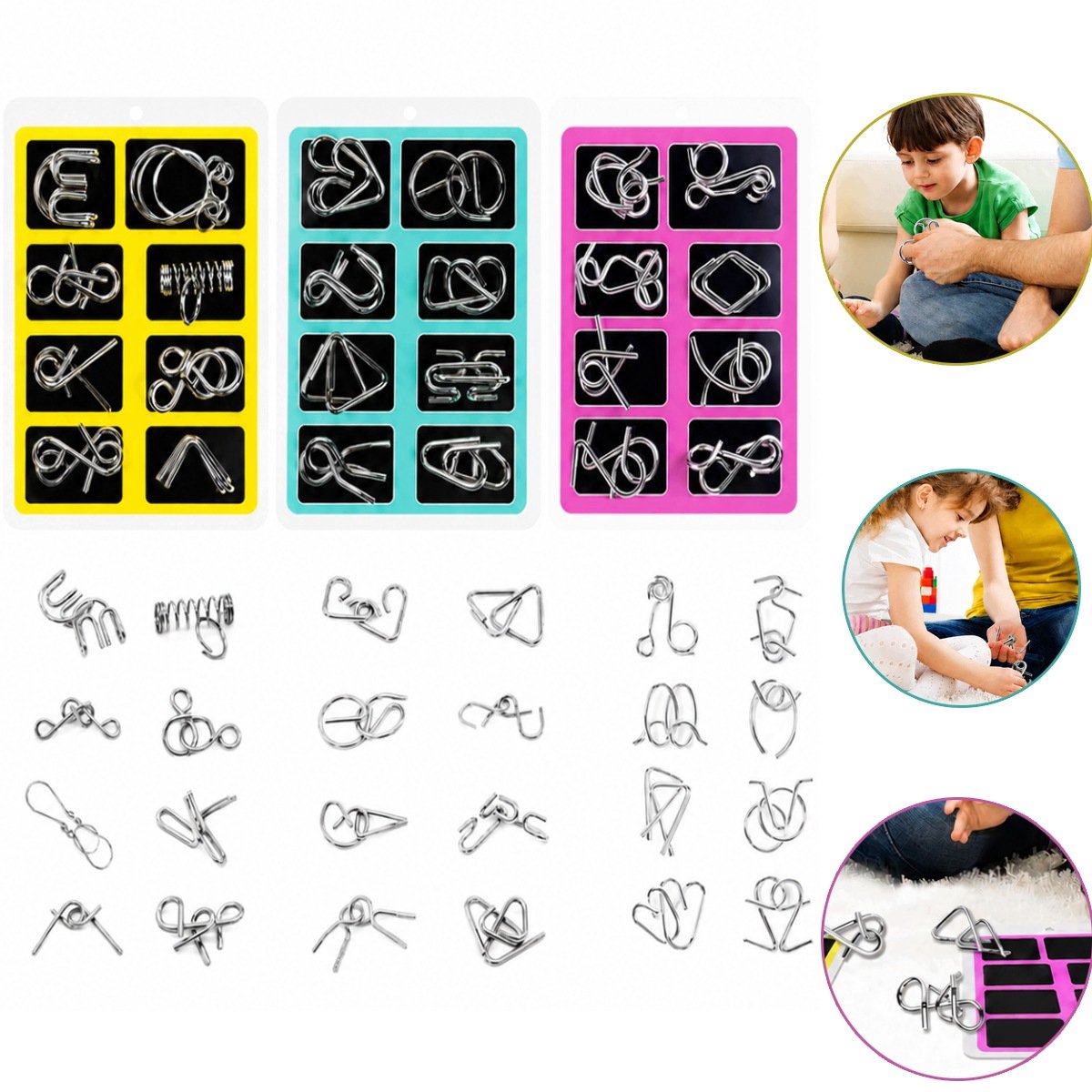 24 Stuks Metalen Puzzel Set - Hersenkrakers voor Kinderen en Volwassenen