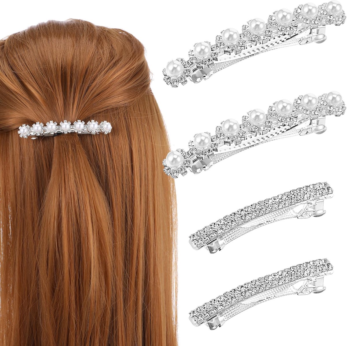 Dailygoods- Haarclips 4 stuks - Strass/Haarspeld - Zilveren/Kristallen - Bruids/Haaraccessoires - Kapsel Decoratie - Metaal/Kunststof