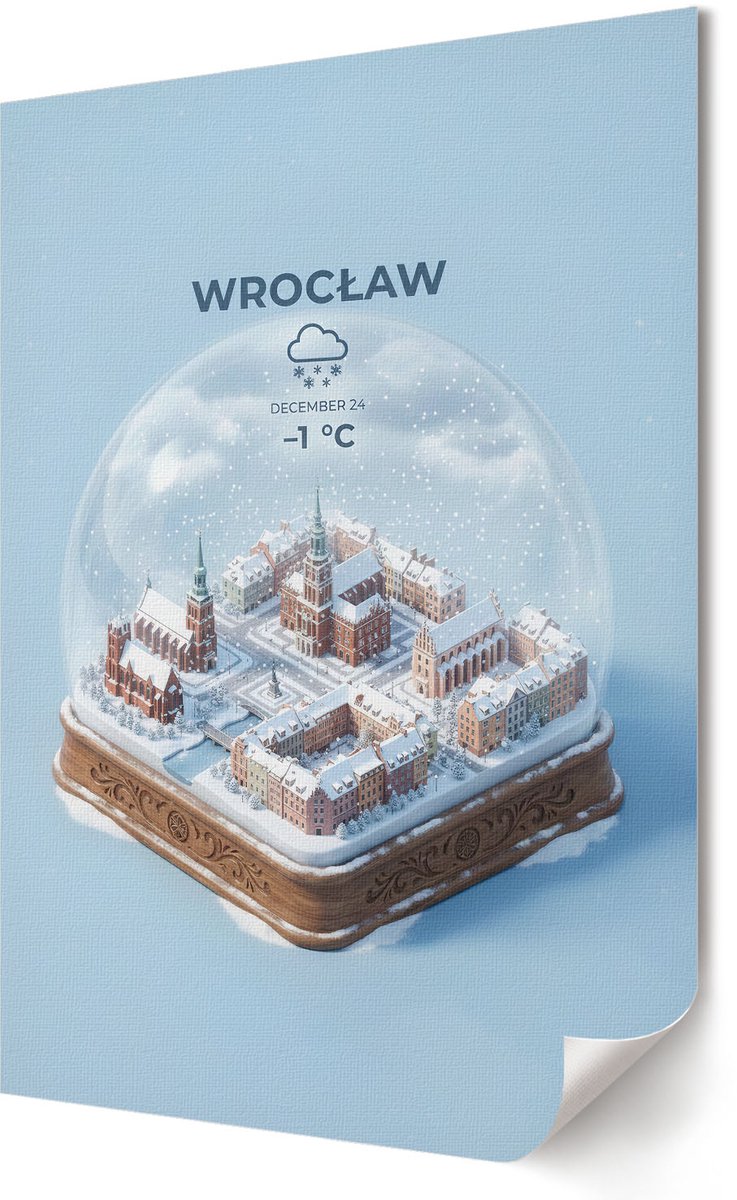 Coloray Polycanvas Wandposter - Sneeuwbol Wroclaw, Illustratie - 420 x 594 - Blauw Wandposter - Rechthoek - Muurkunst - Woonkamer, Slaapkamer, Kantoor - Modern