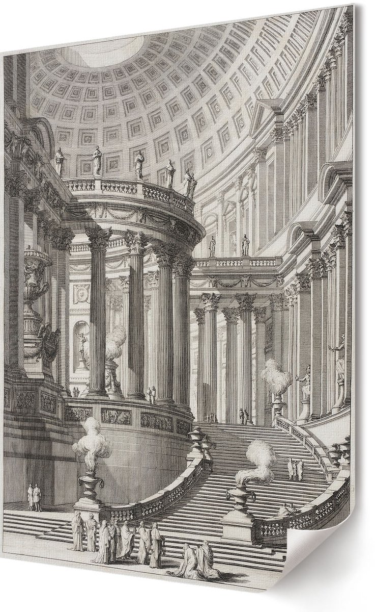 Coloray Polycanvas Poster - Oude Tempel, Tekening - 420 x 594 - Zwart Wanddecoratie - Rechthoek - Kunstposter - Woonkamer, Slaapkamer, Kantoor - Klassiek