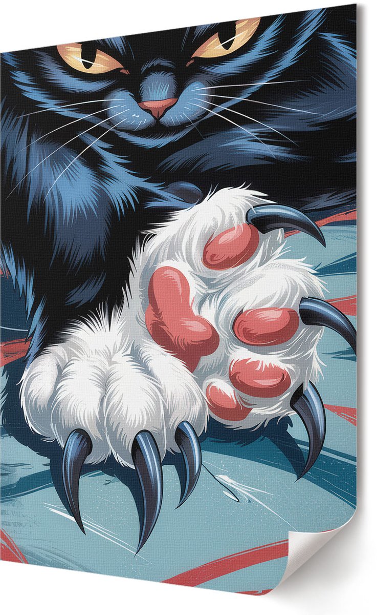 Coloray Canvas Poster Polycanvas - Kat Met Klauwen, Illustratie - 420 x 594 - Zwart Patroon - Rechthoek - Wandkunst - Woonkamer, Slaapkamer, Kantoor - Popcultuur