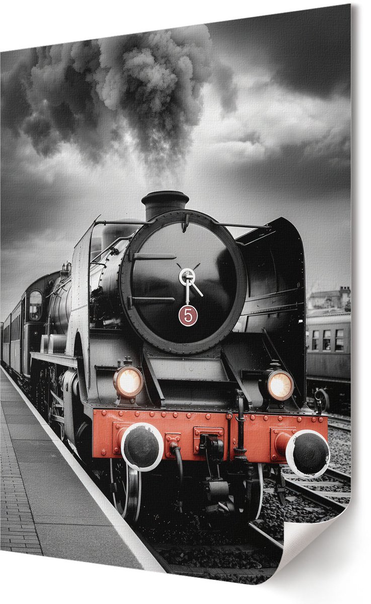 Coloray Polycanvas Wandposter - Stoomtrein, Fotografie - 594 x 840 - Zwart-wit Design - Rechthoek - Canvasposter - Woonkamer - Industrieel