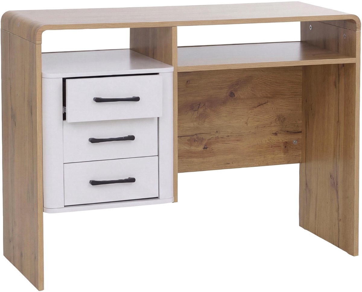 Bureau MCW-P43, kantoortafel/computertafel, 3 lades, MDF, 75 x 100 x 40 cm ~ Wotan-eikenlook, wit