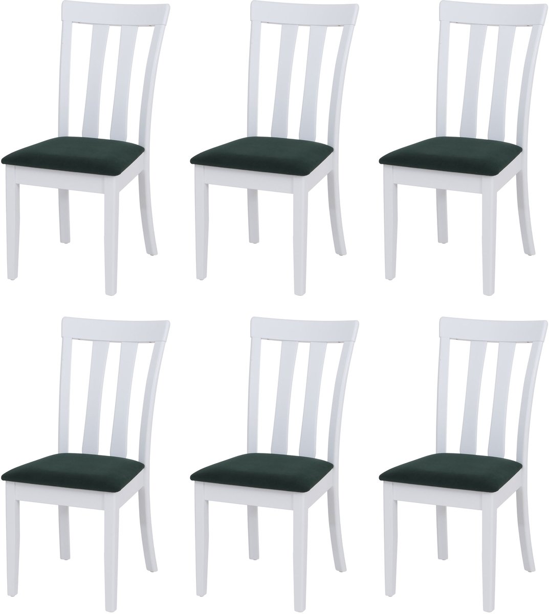 Set van 6 eetkamerstoelen MCW-G46, keukenstoel, stof/textiel, massief hout ~ wit frame, groen