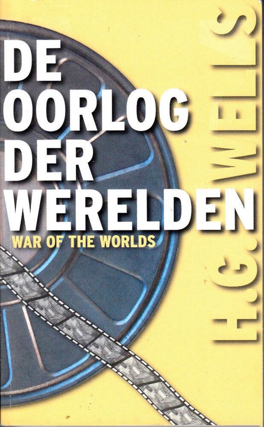De voorkant van het boek 'De Oorlog der Werelden' met een filmrol en de titel in grote letters.