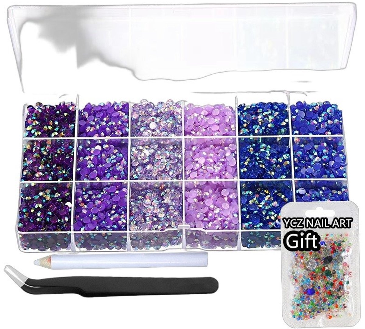 Currero Bedazzle Kit - Bedazzling - Plakstenen - Strass Steentjes - DIY Versieren - Set Met 14.500 Steentjes - 18 Vakken - Nagel Decoratie - AB Glitter - 3/4/5mm - Stijl B