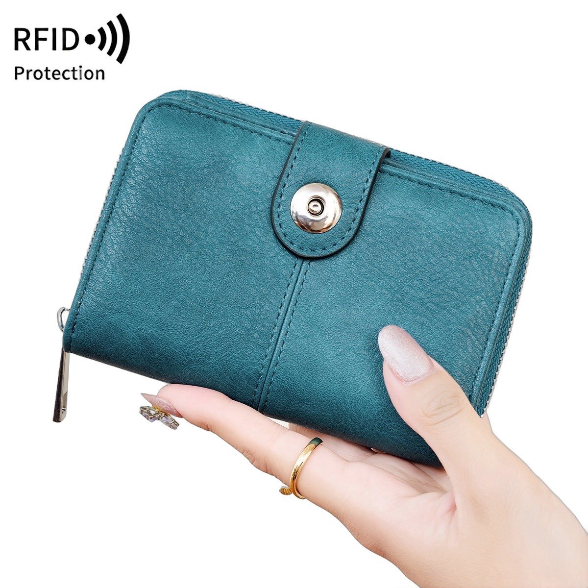 Currero Portomonee - Portemonnee Dames & Heren - RFID Anti Skim - Pasjeshouder - Klein Model - Met Rits - Kunstleer - Blauw