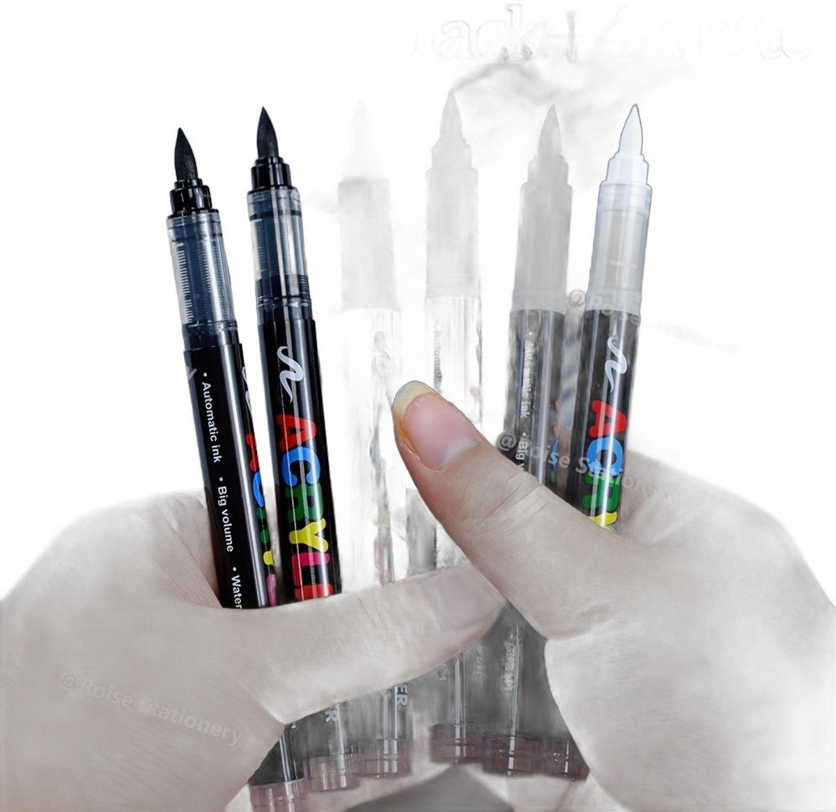 Currero Aquamarkers - Twinmarkers - Brushpennen - Stiften - Markeerstiften Op Waterbasis - Dual Tip - Tekenen En Kleuren - 4 Wit 2 Zwart