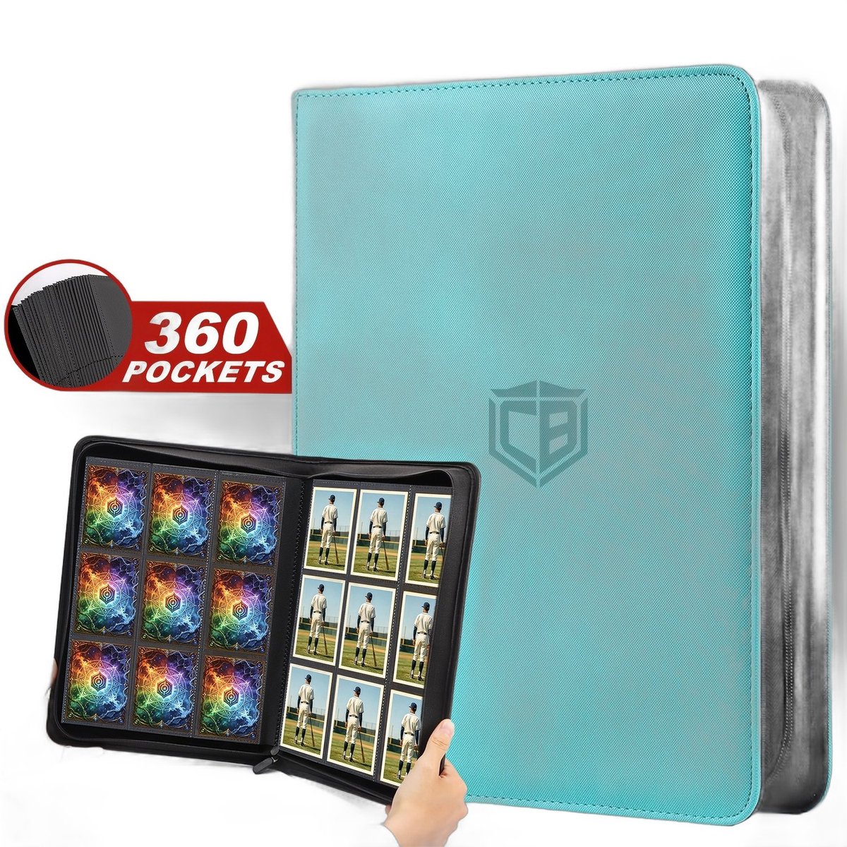 Currero Toploader Binder - Verzamelmap Kaarten - Geschikt voor Pokemon - 4 Pocket - 9 Pocket - 12 Pocket - Trading Card Map - Toploadermap - Turkoois - 360 Kaarten