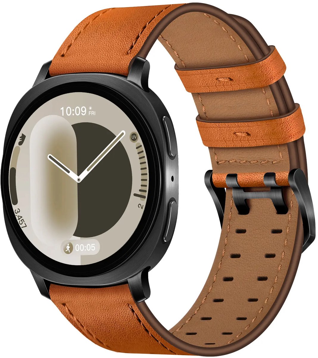 Strap-it Leren bandje met dubbele pin geschikt voor Samsung Galaxy Watch 9 (40/44mm) / Watch 8 (40/44mm) / 8 Classic (46mm) - Oranje
