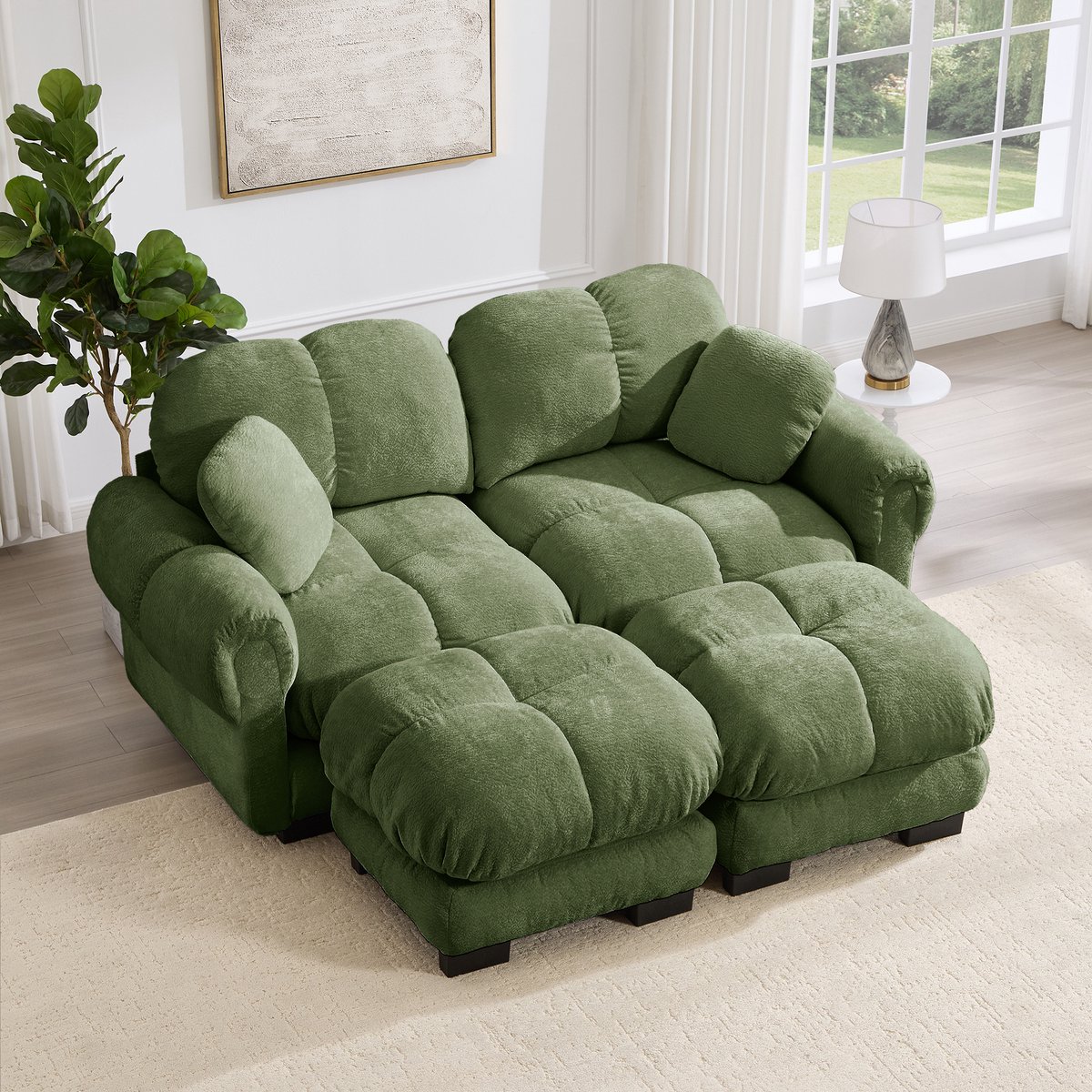 2-zits U-bank - 190 x 149 x 90 cm - chenille bekleding - modulair samen te stellen - met armleuningen - met dikke zitkussens - voor de woonkamer