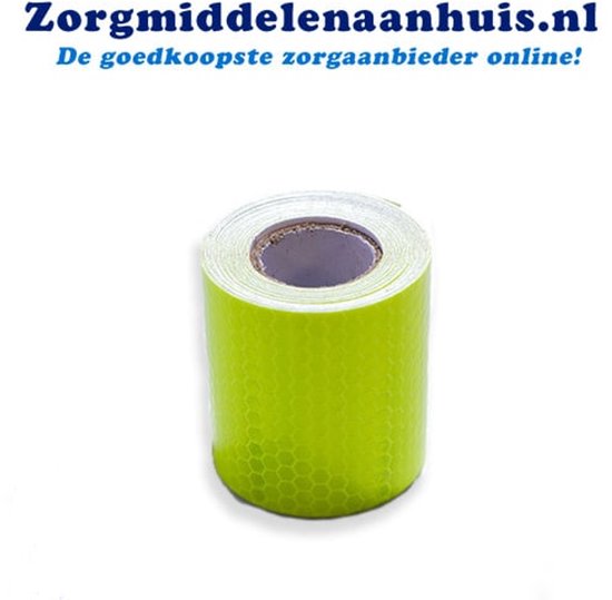 Limegroene reflecterende tape met honingraatpatroon.