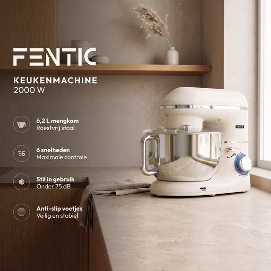 Fentic Keukenmachine – 2000W – Keukenrobot - Foodprocessor - 6,2L Mengkom – Incl. extra Accessoires – Beige van Fentic — afbeelding 2