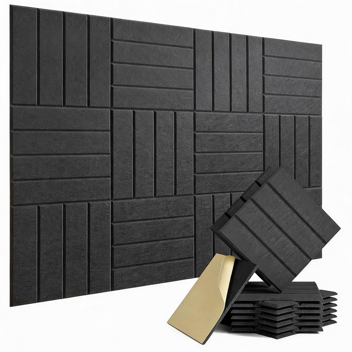 Akoestische Panelen Zelfklevend - Geluidsisolatie Panelen - Akoestisch Wandpaneel - Wandpanelen - 12 Stuks - 30x30x0,9 cm - NRC 0,92 - Vermindert Echo - Wanddecoractie - Voor Thuisbioscoop & Kantoor & Studio - Zwart
