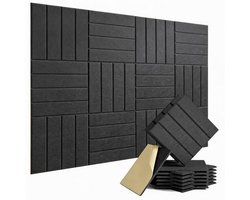 Akoestische Panelen Zelfklevend - Geluidsisolatie Panelen - Akoestisch Wandpaneel - Wandpanelen - 12 Stuks - 30x30x0,9 cm - NRC 0,92 - Vermindert Echo - Wanddecoractie - Voor Thuisbioscoop & Kantoor & Studio - Zwart