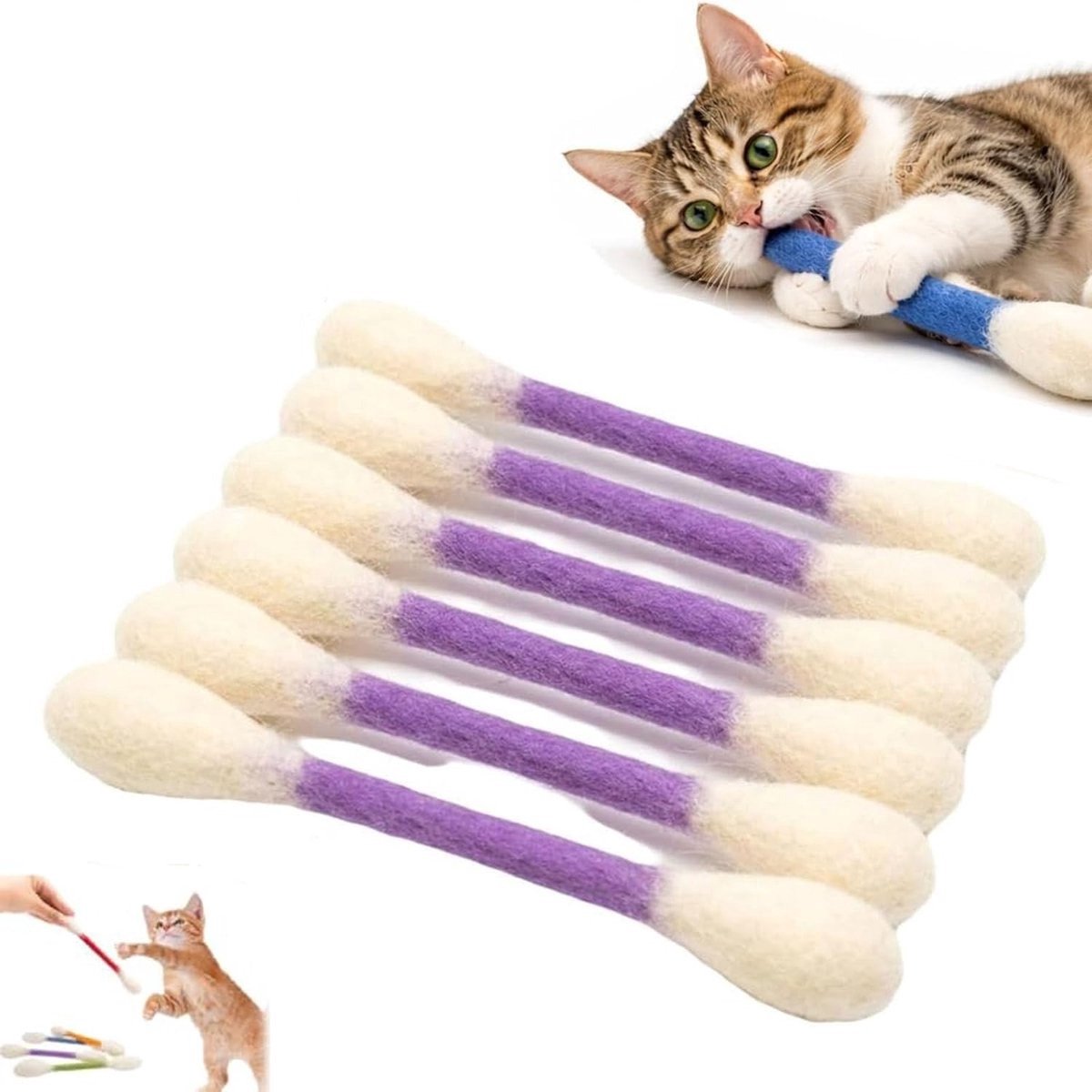 Q Tip Cat Speelgoed,6 stks Wattenstaafjes Qtip Cat Speelgoed Met Catnip, Kitten Kauwspeelgoed Tandjes Sticks,Interactieve Vilt Kitty Kicker Play Lover Gift Accessoires