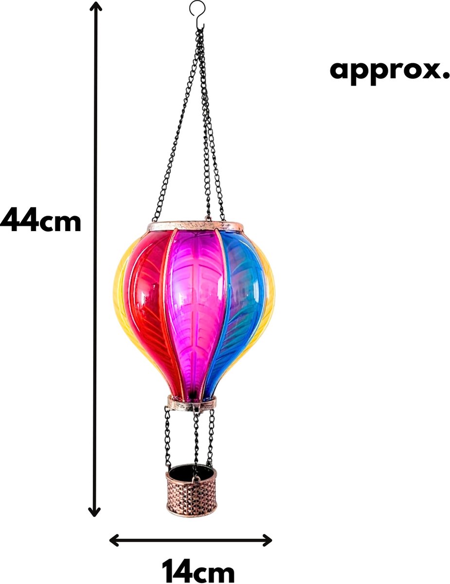 Garden Mile Ballon, Fiesta, realistisch vlammend effect, zonne-energie, heteluchtballon, hangende lantaarn, kleurrijk - ShopVlot