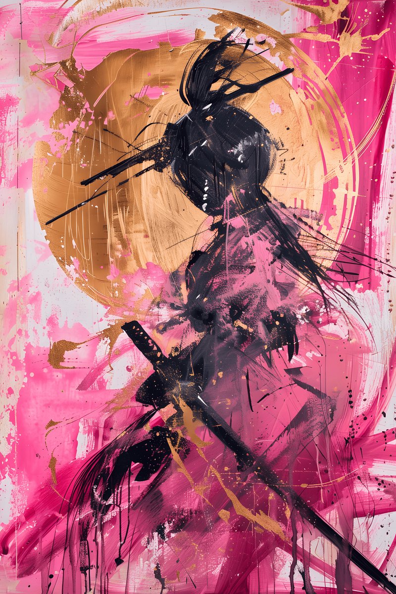 Strijder Goudenposter - Abstracte Cirkel - Oosters Thema - Aansprekend - Krachtig Beeld - Expressief - posters - formaat 70x100cm - Wanddecoratie - L2496MT