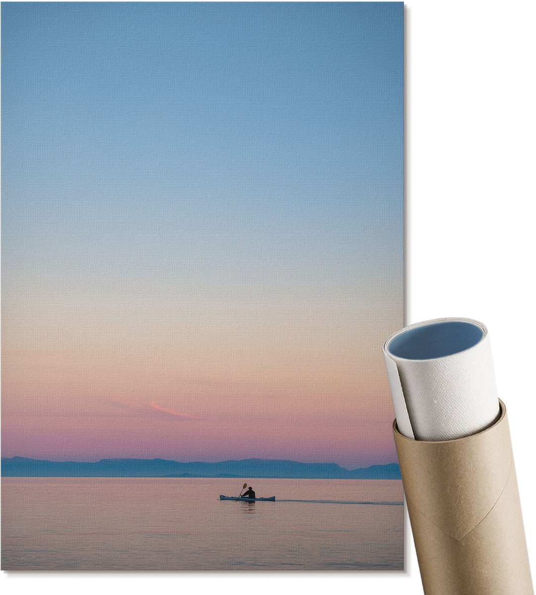 Coloray Polycanvas Wandposter - Kajakken En Zonsondergang, Fotografie - A4 - Blauw Patroon - Rechthoek - Canvasposter - Woonkamer, Slaapkamer, Kantoor - Minimalist