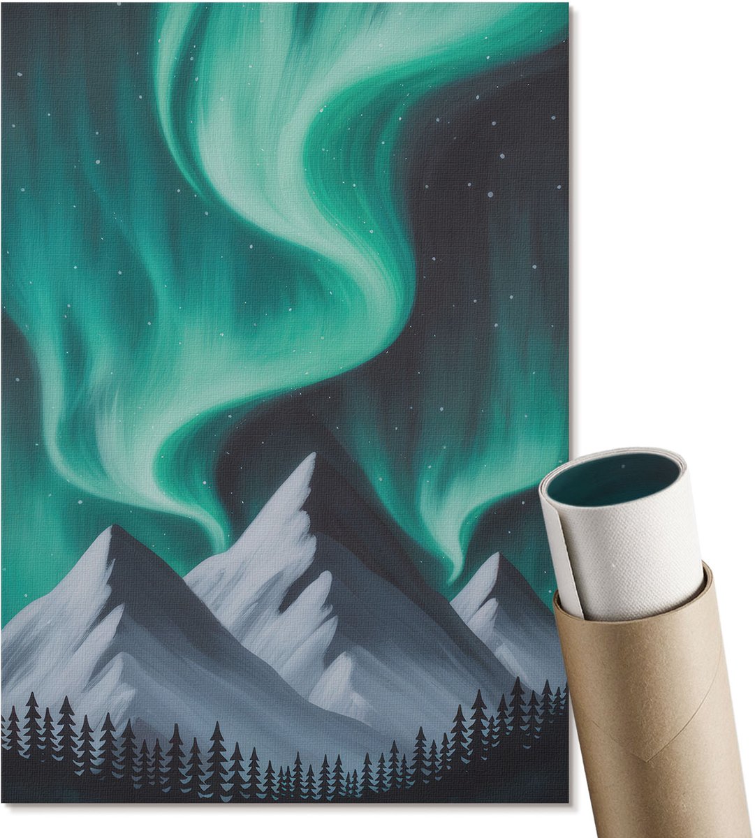 Coloray Polycanvas Poster - Magische Nacht, Schilderen - A4 - Turkoois Wanddecoratie - Rechthoek - Kunstposter - Woonkamer, Slaapkamer, Kantoor - Expressief