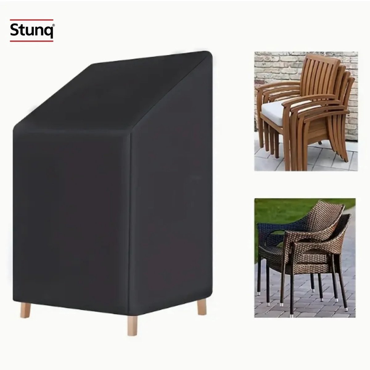 Stunq Waterdichte Tuinstoelhoes voor Stapelbare Stoelen - 210D Oxford, UV- en Windbestendig Zwart