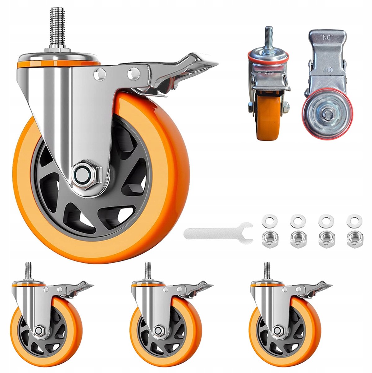 4x Zwenkwielen met Rem 100mm M12x30 - Zwaar Belastbaar