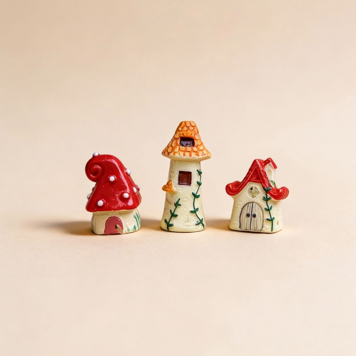 Feeëndorp - Decoratieve miniatuur huisjes - 3 stuks - ↑ 1 -3 cm