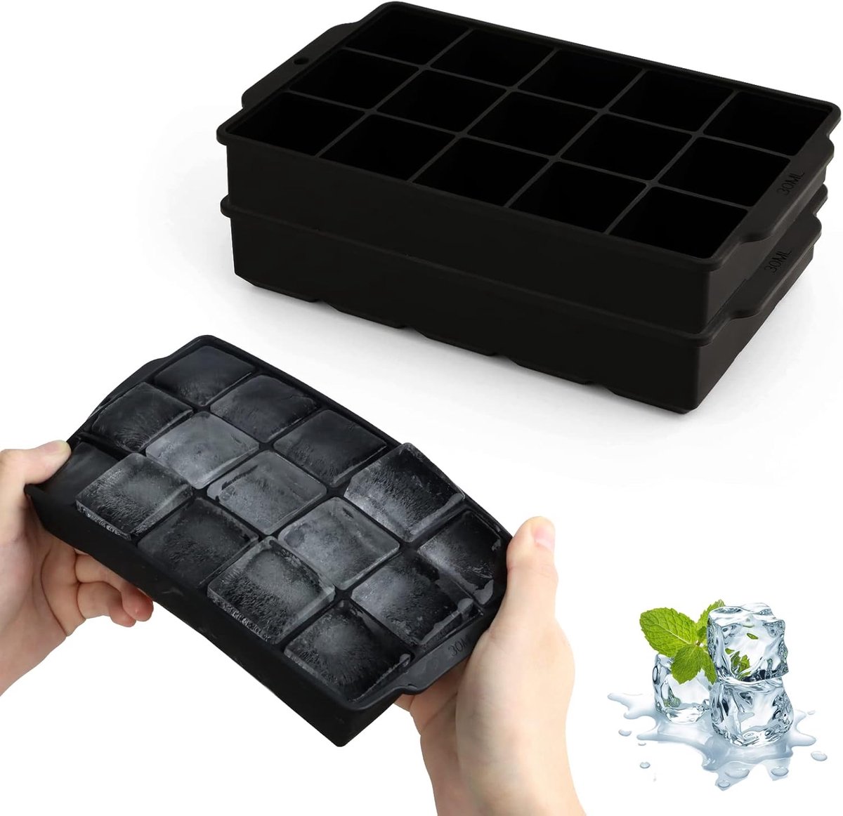 IJsblokjesvorm - Set van 2 - 3,5 x 3,5 x 3,5 cm - Siliconen - BPA-vrij - Herbruikbaar - Zwart