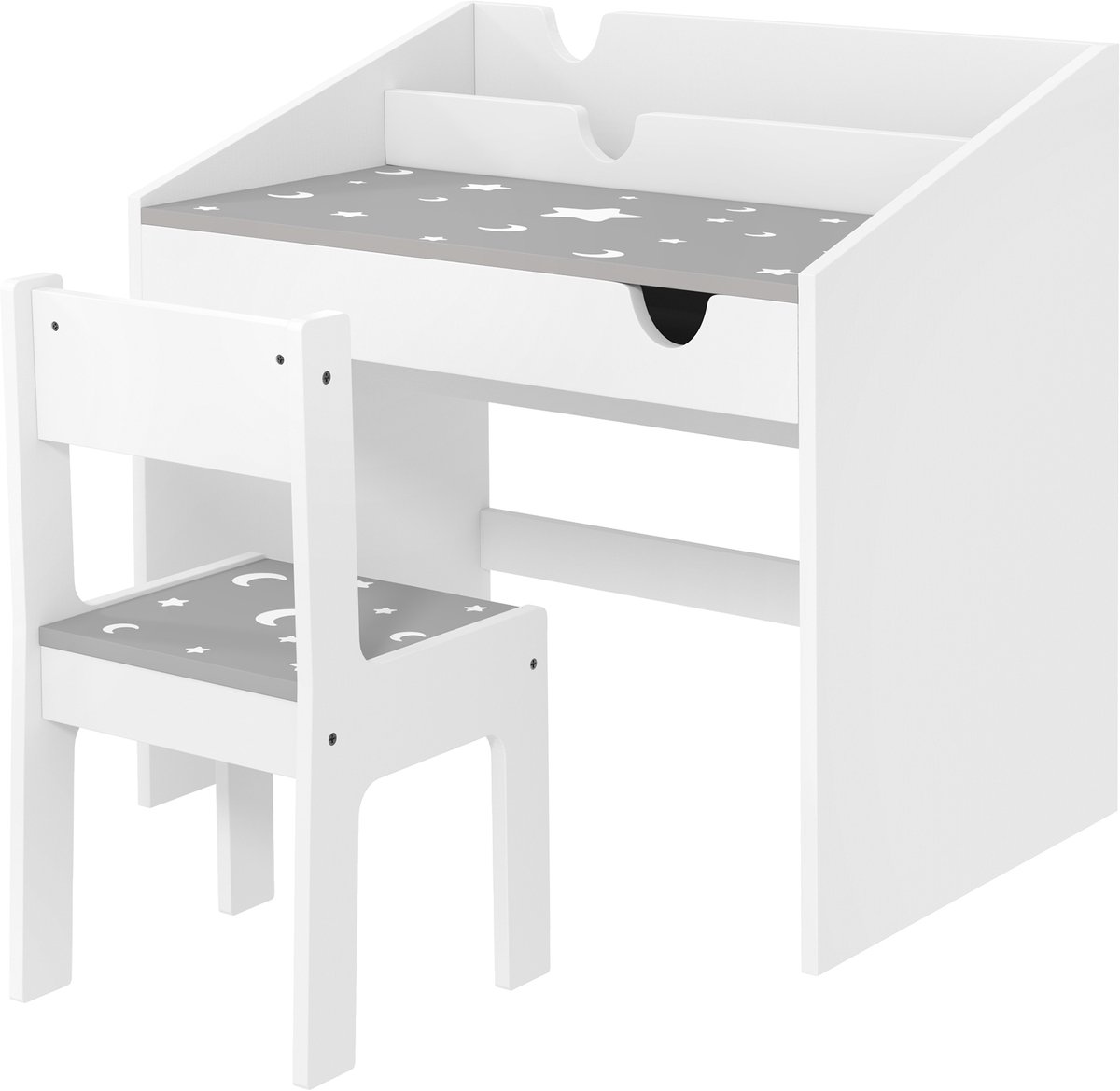 Set met bureau en stoel voor kinderen, met opbergruimte, lade-ontwerp en boekenplanken, 3-6 jaar, sterpatroon - grijs