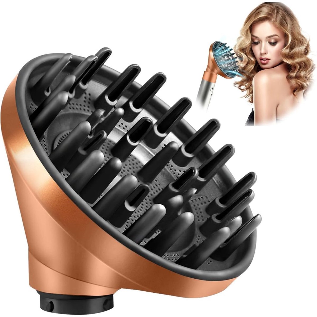 DailySupplies® Diffuser Opzetstuk - Krulborstel voor Fohn Universeel - Multistyler - 10x10x5 - Oranje Goud