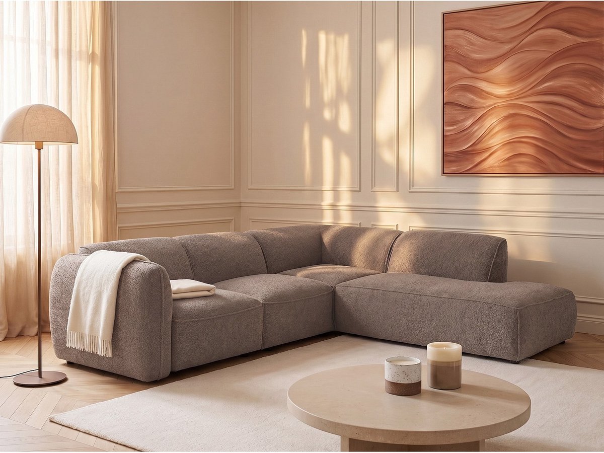 Vente-unique Modulaire hoekbank rechts en verstelbare rugleuning in taupe chenillestof van Maison Céphy CAMILIO