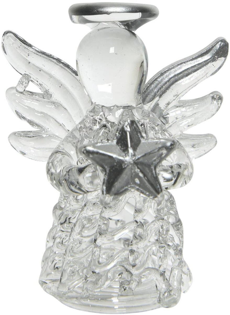 Kaemingk kerstengel met ster glas transparant zilver 4 cm