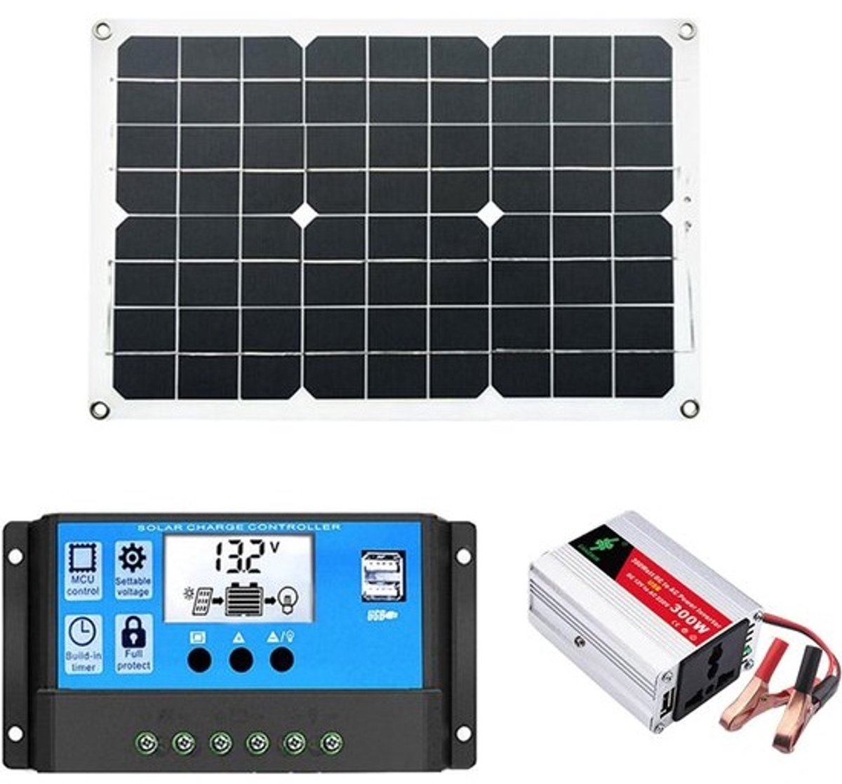 Draagbare Zonne-energie Set - Stroomgenerator Camping - Noodstroom Buiten - Inclusief Zonnepaneel - 300W 220V - Zwart