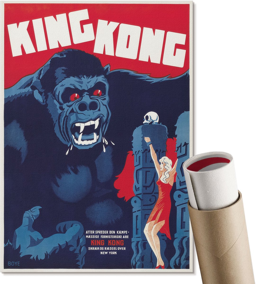 Coloray Polycanvas Poster - Koning Kong, Poster - A4 - Zwart Motief - Rechthoek - Wandkunst - Woonkamer, Slaapkamer, Kantoor - Retro