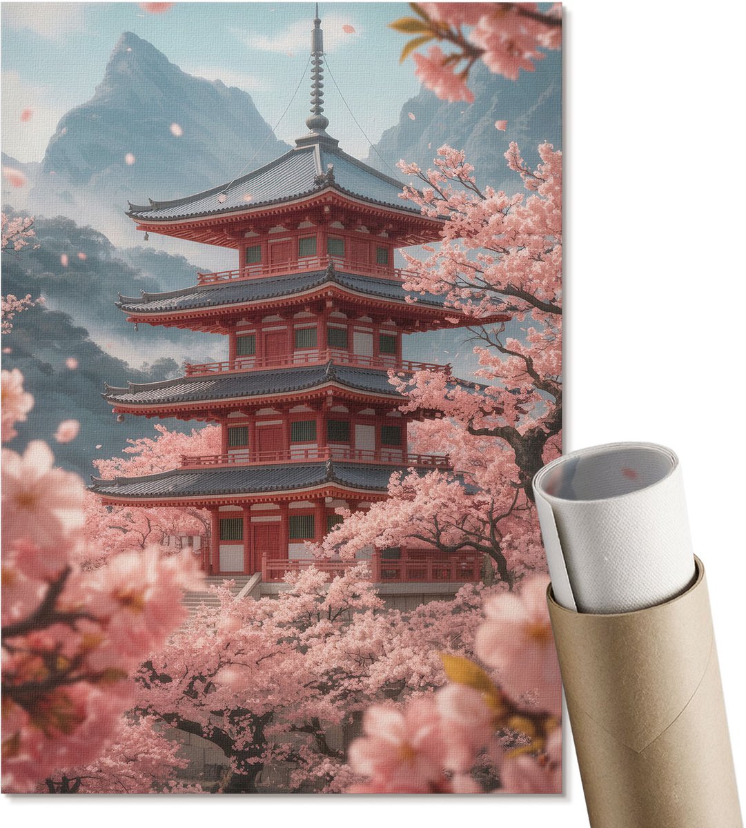 Coloray Canvas Poster Polycanvas - De Schoonheid Van Japan, Illustratie - A4 - Roze Patroon - Rechthoek - Wandkunst - Woonkamer, Slaapkamer, Kantoor - Japanse