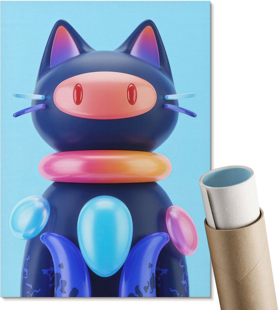 Coloray Polycanvas Wandposter - Futuristische Kat, Illustratie - A4 - Blauw Design - Rechthoek - Interieurdecoratie - Woonkamer, Slaapkamer, Kantoor - Kinder