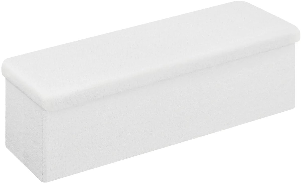 Klarven® Opbergbank met Deksel Wit - Opbergbak met Deksel 135 Liter - Teddy Fleece Bekleding, Draagvermogen 300 kg - B 110 x D 38 x H 38 cm