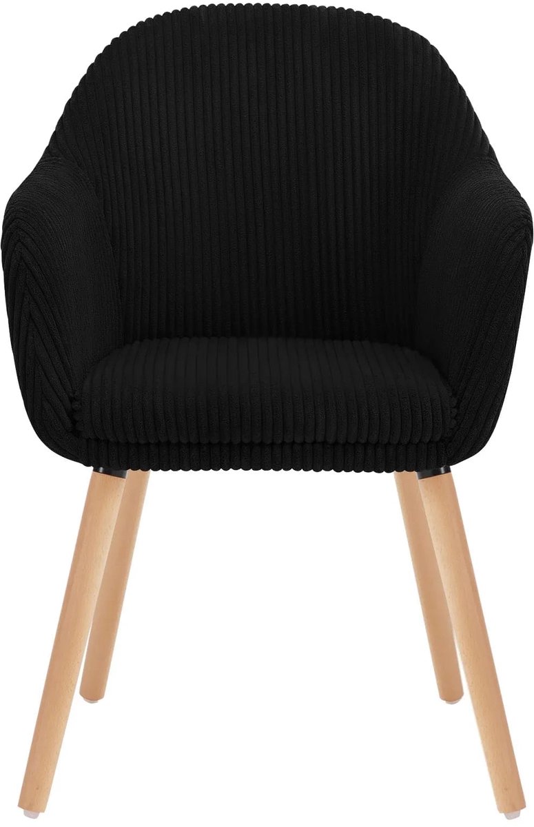 Klarven Eetkamerstoelen Zwart - Corduroy Eetkamerstoelen - Eetkamerstoelen Set van 2 - Eetkamerstoelen Hout - Dining Chair - Corduroy Bekleding met Armleuningen - Massief Houten Poten - Draagvermogen 120 kg - B55,5xd56,5xh83,5cm
