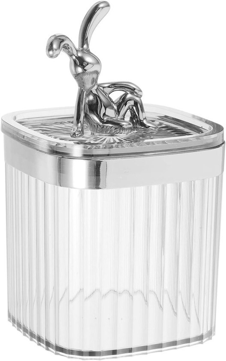 Make-up Organizer - Wattenstaafjes Doos - Kaptafel Opbergen - Konijnendeksel Ontwerp - 14cm Hoog - Zilver