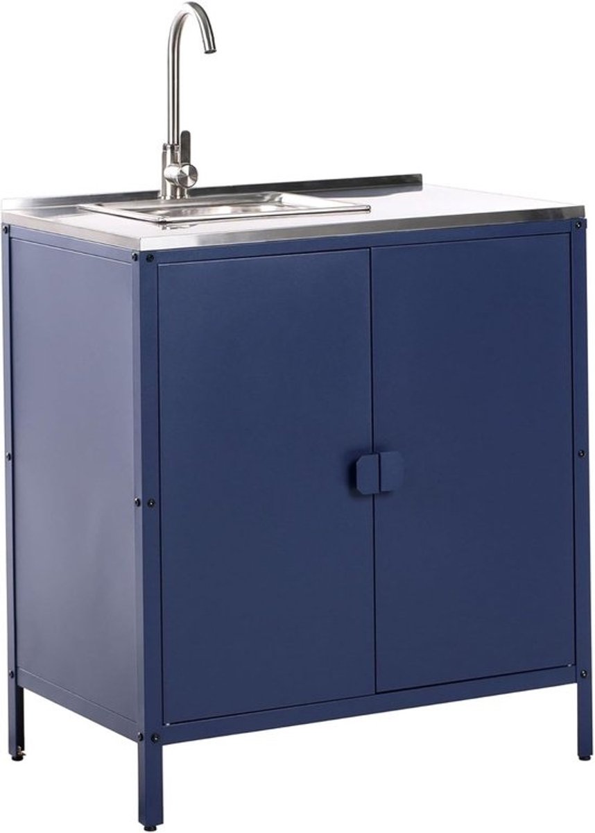 Buitenkeuken Kast - Tuin Keukenunit - Buiten Koken - Inclusief Spoelbak - 80x50x90 cm - Blauw