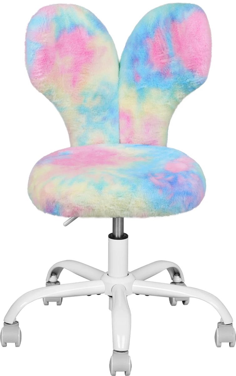 Klarven® Kinderstoel Multicolor blauw - Draaibaar 360 graden, Verstelbare Zithoogte - Pluche Bekleding, Ergonomische Rugleuning - B 59 x D 53 x H 75-84,5 cm