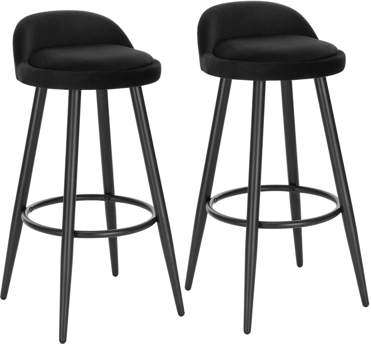 Klarven® Barkrukken Fluweel zwart - Barkrukken Set van 2 - Barkrukken met Rugleuning - Bar Stool - Voetsteun, Draagvermogen 120 kg - B75xd40xh25cm