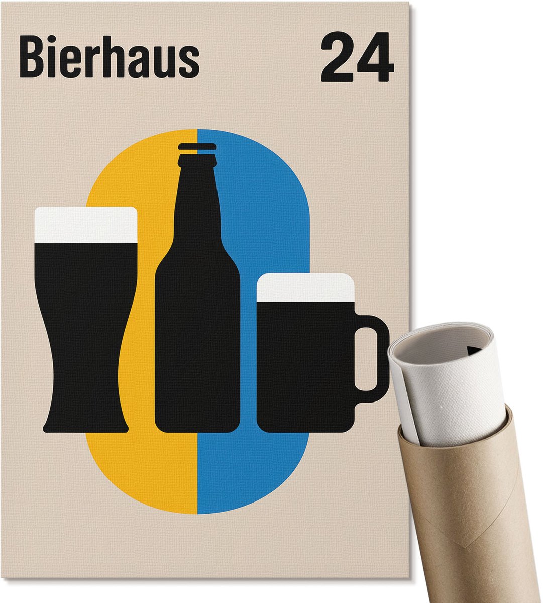 Coloray Polycanvas Wandposter - Bierhaus Poster, Poster - A4 - Zwart Wandposter - Rechthoek - Muurkunst - Woonkamer, Slaapkamer, Kantoor - Modern