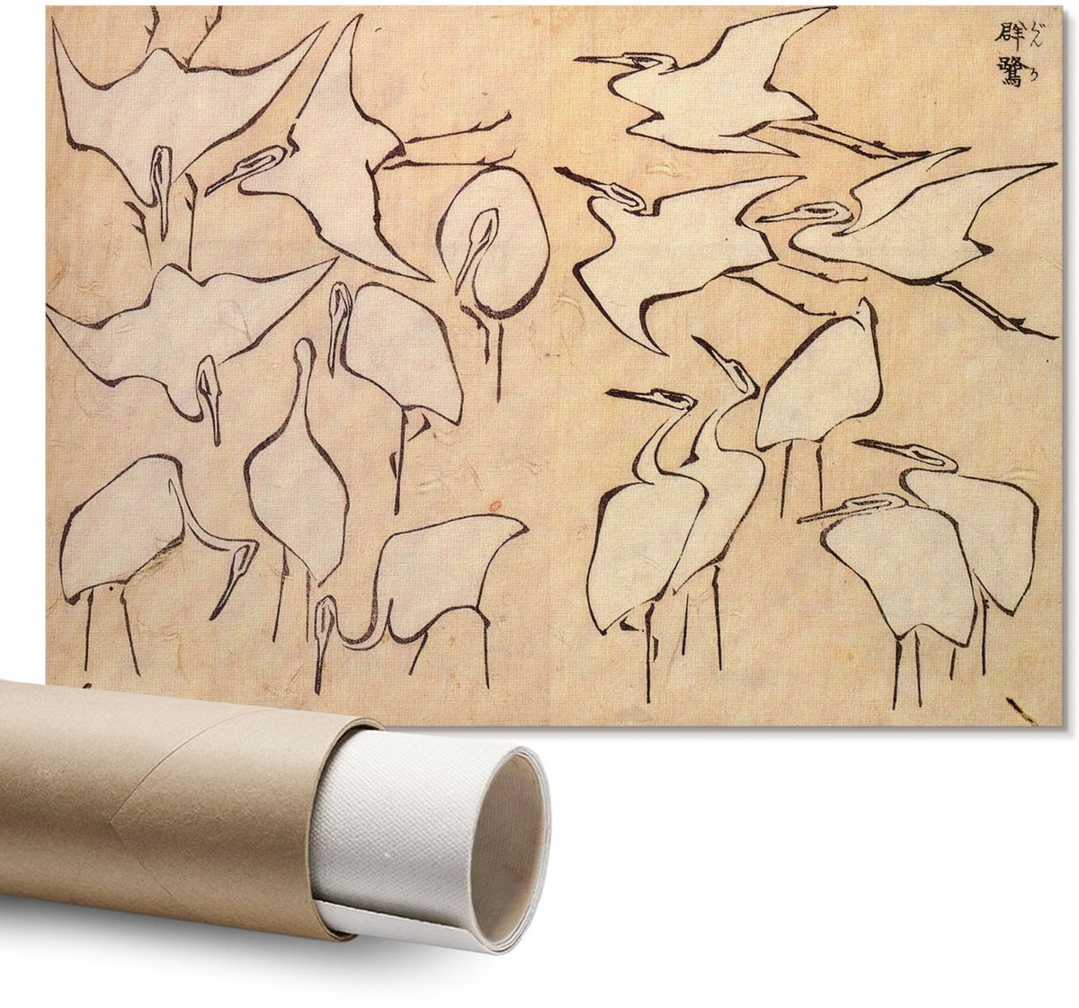 Coloray Polycanvas Wandposter – Reigers, Beige – A1 – Zwart-Wit Design – Rechthoek – Muurdecoratie – Woonkamer – Industrieel