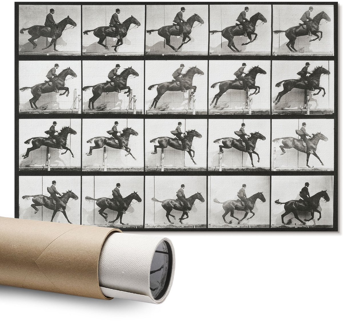Coloray Polycanvas Wandposter – Rijden, Wit – A1 – Zwart-Wit Motief – Rechthoek – Wandkunst – Slaapkamer – Klassiek