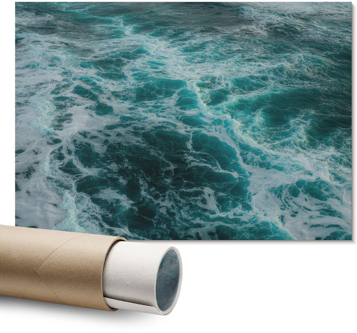 Coloray Polycanvas Wandposter – Oceaangolven, Turkoois – A1 – Grijs Patroon – Rechthoek – Canvas Wandposter – Kantoor – Modern