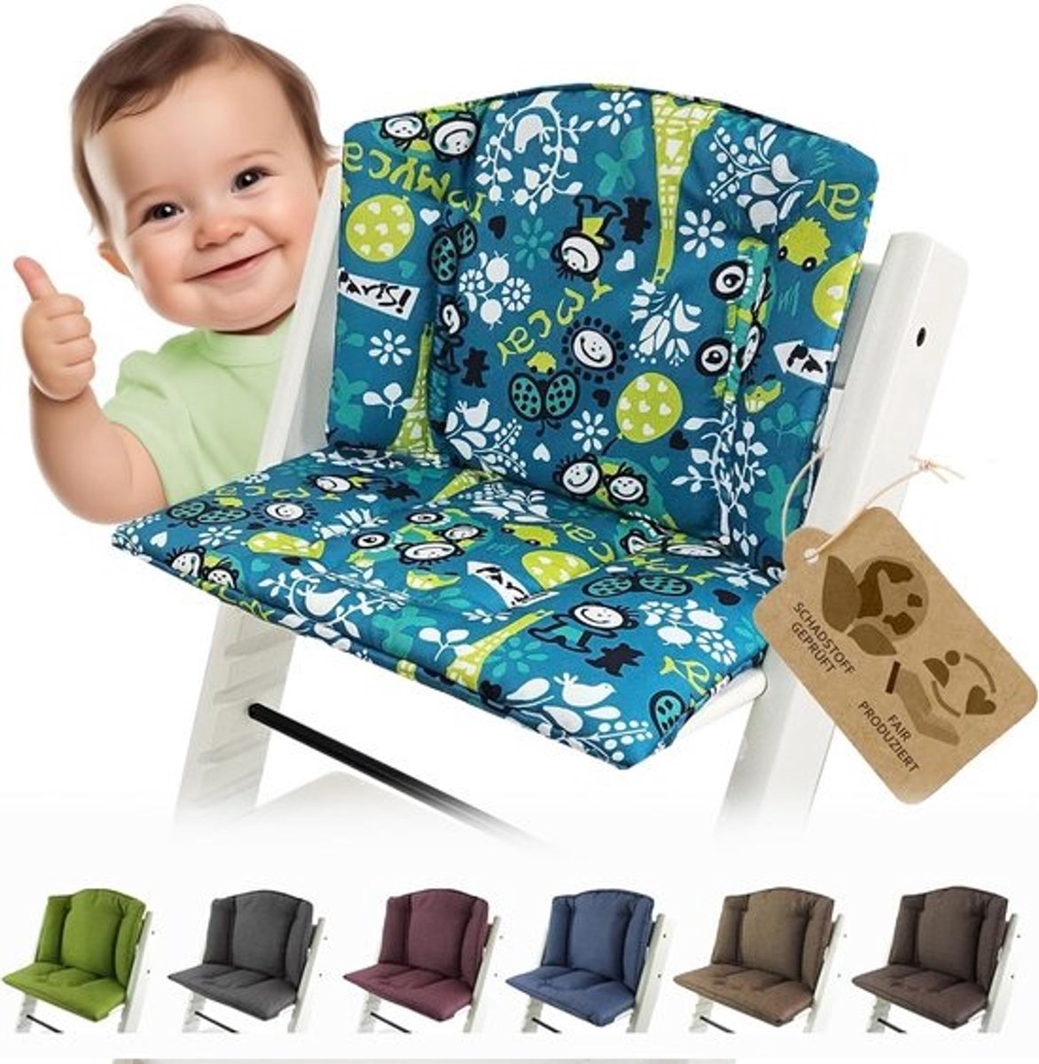 Kinderstoel Kussenhoes - Zitverkleiner Overtrek - Comfortabel Zitten - Wasbaar & Afneembaar - 44 x 26 cm - Turquoise Groen Eiffeltoren