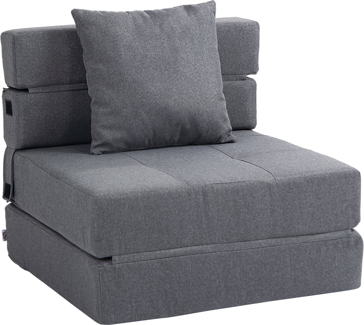 Stoel converteerbaar 1-zits - Lounge Chair met verstelbare rugleuning, geschikt om te ontspannen en te slapen - metalen frame, met 1 afneembaar en wasbaar kussen, in grijze stof, max. belasting 120 kg